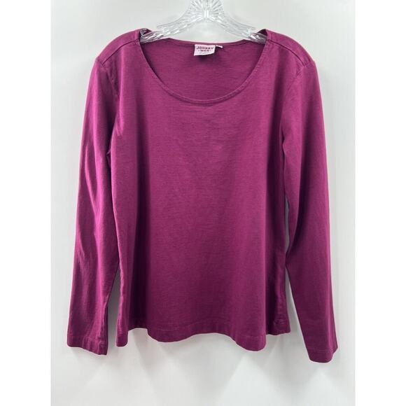 Johnny Was Tops - Johnny Was Women’s 3/4 Sleeve Plain Cotton Tee Purple Large Vintage Made In USA